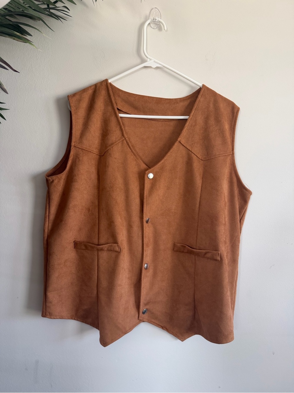 Men's Brown Suede-Style Snap Vest